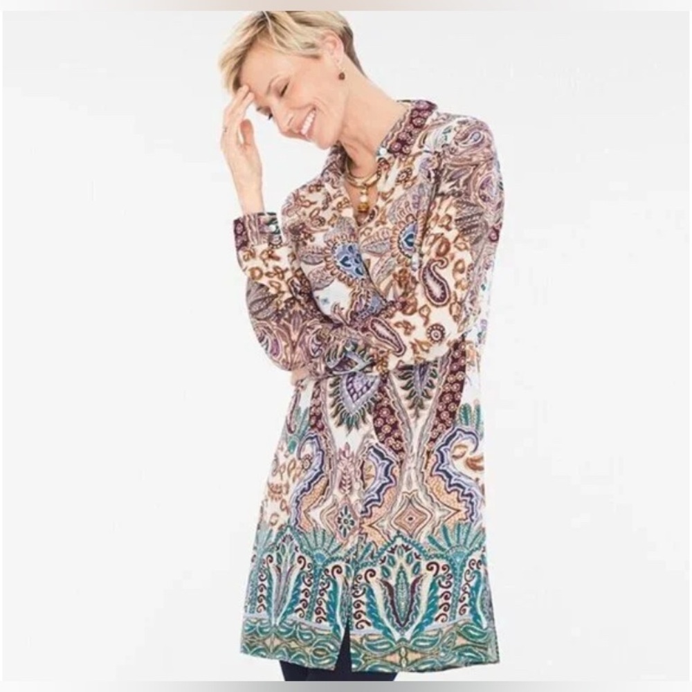 Chicos Paisley print‎ button down tunic size Large boho romantic timeless